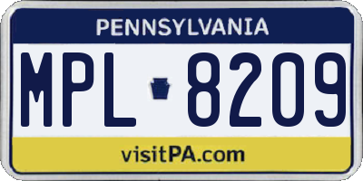 PA license plate MPL8209