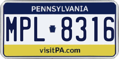 PA license plate MPL8316