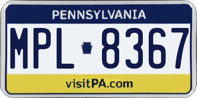 PA license plate MPL8367