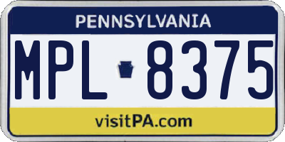PA license plate MPL8375