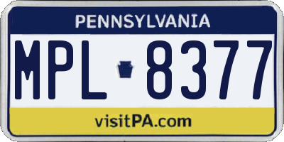 PA license plate MPL8377