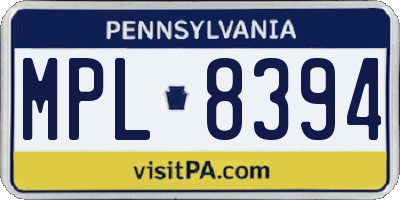 PA license plate MPL8394