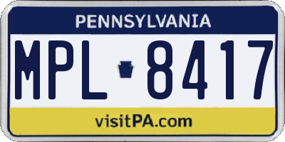 PA license plate MPL8417