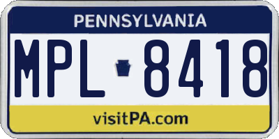 PA license plate MPL8418