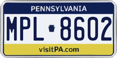 PA license plate MPL8602