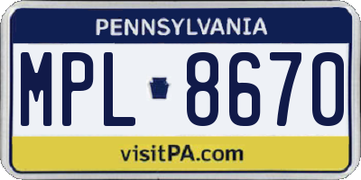 PA license plate MPL8670