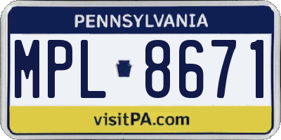 PA license plate MPL8671