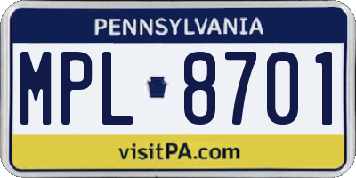 PA license plate MPL8701