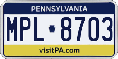 PA license plate MPL8703