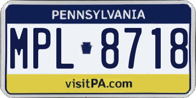 PA license plate MPL8718