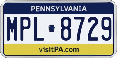 PA license plate MPL8729