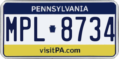 PA license plate MPL8734