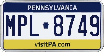 PA license plate MPL8749