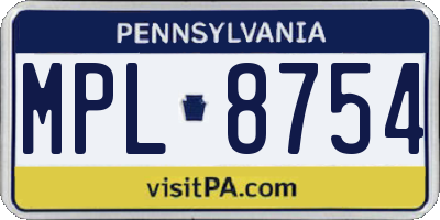 PA license plate MPL8754