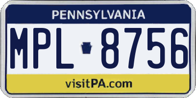 PA license plate MPL8756