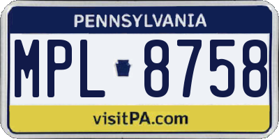 PA license plate MPL8758