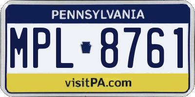PA license plate MPL8761