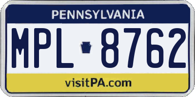PA license plate MPL8762