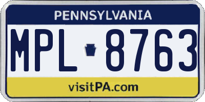 PA license plate MPL8763
