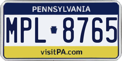 PA license plate MPL8765