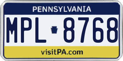 PA license plate MPL8768