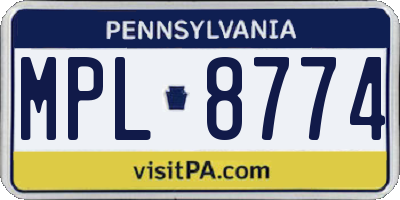 PA license plate MPL8774