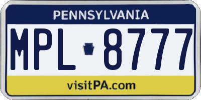 PA license plate MPL8777