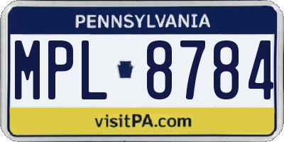 PA license plate MPL8784