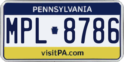 PA license plate MPL8786