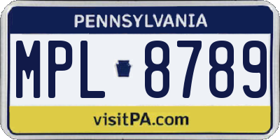 PA license plate MPL8789