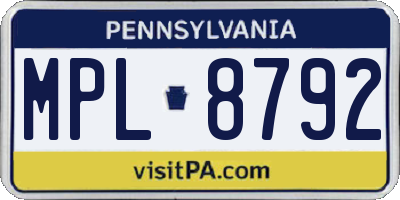 PA license plate MPL8792