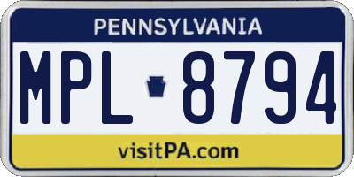 PA license plate MPL8794