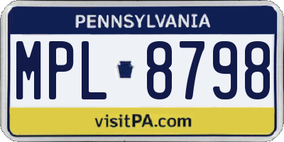 PA license plate MPL8798