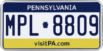 PA license plate MPL8809