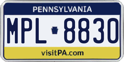 PA license plate MPL8830