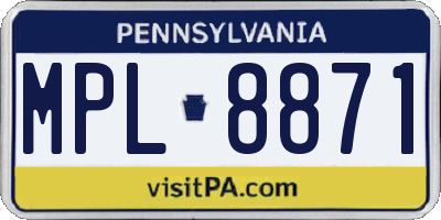 PA license plate MPL8871