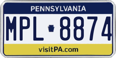 PA license plate MPL8874