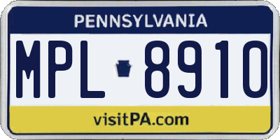 PA license plate MPL8910