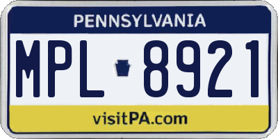 PA license plate MPL8921