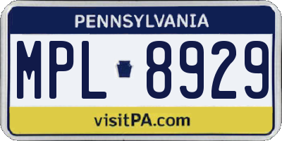 PA license plate MPL8929