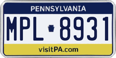 PA license plate MPL8931