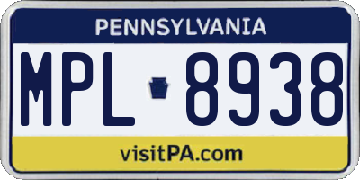 PA license plate MPL8938