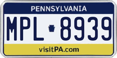 PA license plate MPL8939