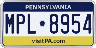 PA license plate MPL8954