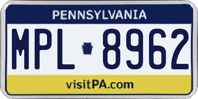PA license plate MPL8962