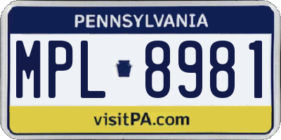 PA license plate MPL8981
