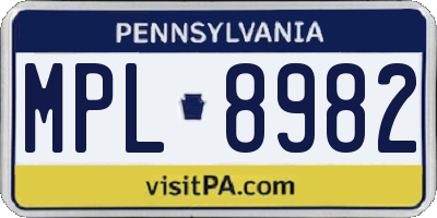 PA license plate MPL8982