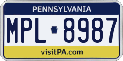 PA license plate MPL8987