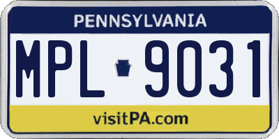 PA license plate MPL9031