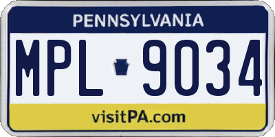 PA license plate MPL9034